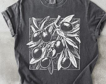 Camiseta vintage con rama de olivo: camiseta con estampado botánico, regalo para amantes de las plantas.