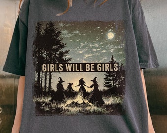 Comfort Colors Hexe T-Shirt: Mädchen werden Mädchen, Halloween-Grafik-T-Shirt