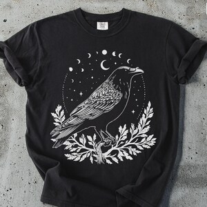 Raven Moon Phases Comfort Colors T-Shirt: Gothic Celestial Tee