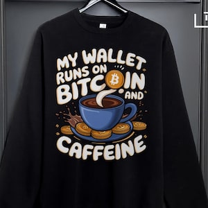 Sudadera con capucha My Wallet Runs on Bitcoin and Caffeine, sudadera con capucha Crypto Lover Coffee, jersey de trading con BTC, suéter con capucha Bitcoin como regalo