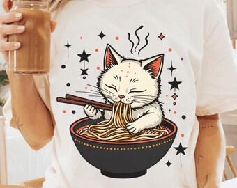 Kawaii Cat Ramen T-Shirt, Japanese Anime Foodie, Comfort Colors Tee