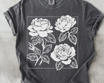 Black and White Rose T-Shirt: Modern Floral Graphic Tee