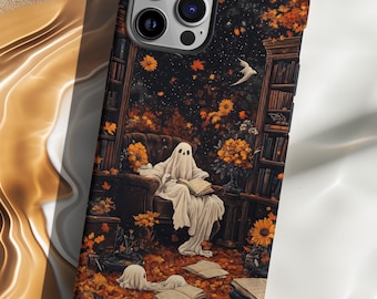 Spooky Reading Ghost Phone Case: Fall Book Lover Gift