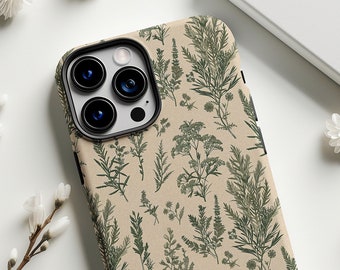 Vintage Botanical Phone Case, Tough Protective Cover, Glossy or Matte