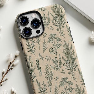 Vintage Botanische Tough Case, Aesthetic iPhone 16 15 14 Pro Max Hülle, Galaxy S25 S24 Ultra Plus, Pixel 9 XL Cottagecore Hülle