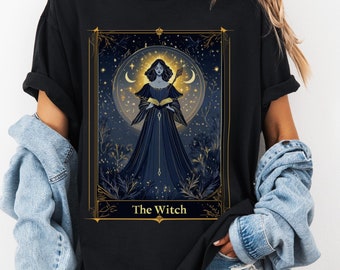Tarot Card Witch T-Shirt, Gothic Celestial Tee
