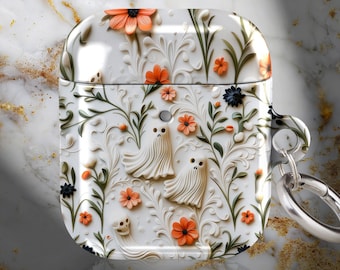 Ghost Floral AirPods Case: Halloween Wireless Charging Cover