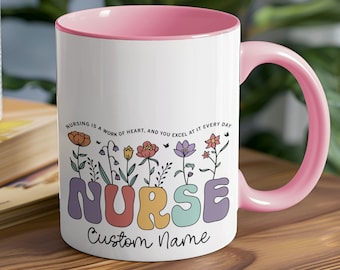 Personalized Floral Nurse Mug: Custom Name Coffee Cup