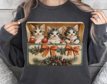 Vintage Weihnachtskatzen Sweatshirt: Kuscheliger Feiertags-Kätzchen-Pullover