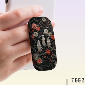 Floral Ghost Phone Grip: Spooky Halloween Stick-On Stand