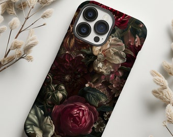 Dark Floral Phone Case: Victorian Gothic Style, Protective Dual Layer