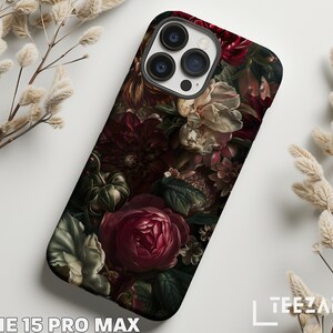 Capa para celular com estampa floral escura: estilo gótico vitoriano, dupla camada protetora.