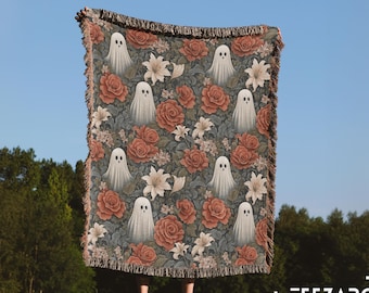 Geweven deken Ghost Floral: Cottagecore Halloween-deken