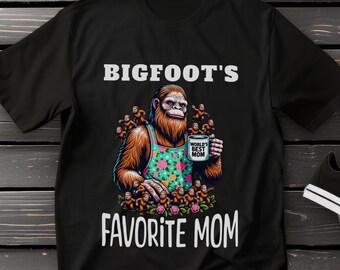 Funny Bigfoot's Favorite Mom T-Shirt, Floral Sasquatch Tee