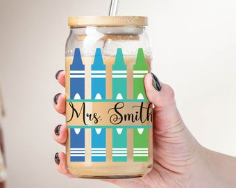 Personalized Teacher Glass Tumbler, Custom Name Stylish 16oz Sipper, Bamboo Lid & Straw, Eco-Friendly Gift for Educators