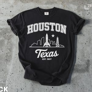 Houston Texas T-Shirt: Space City Skyline, Rocket Design