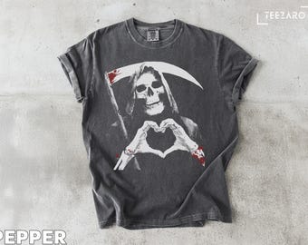 Grim Reaper T-Shirt: Heart Hands, Skull, Deathly Graphic