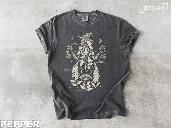 Botanical Witch T-Shirt: Poisonous Plants & Moon Phases - Dark Academia Gothic Tee