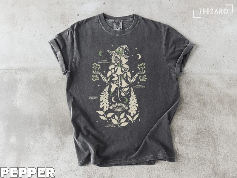 Retro Herb Witch Unisex T-Shirt, Moon Goddess Boho Tee, Celestial Herbal Magic Shirt, Unique Graphic Witchy Apparel
