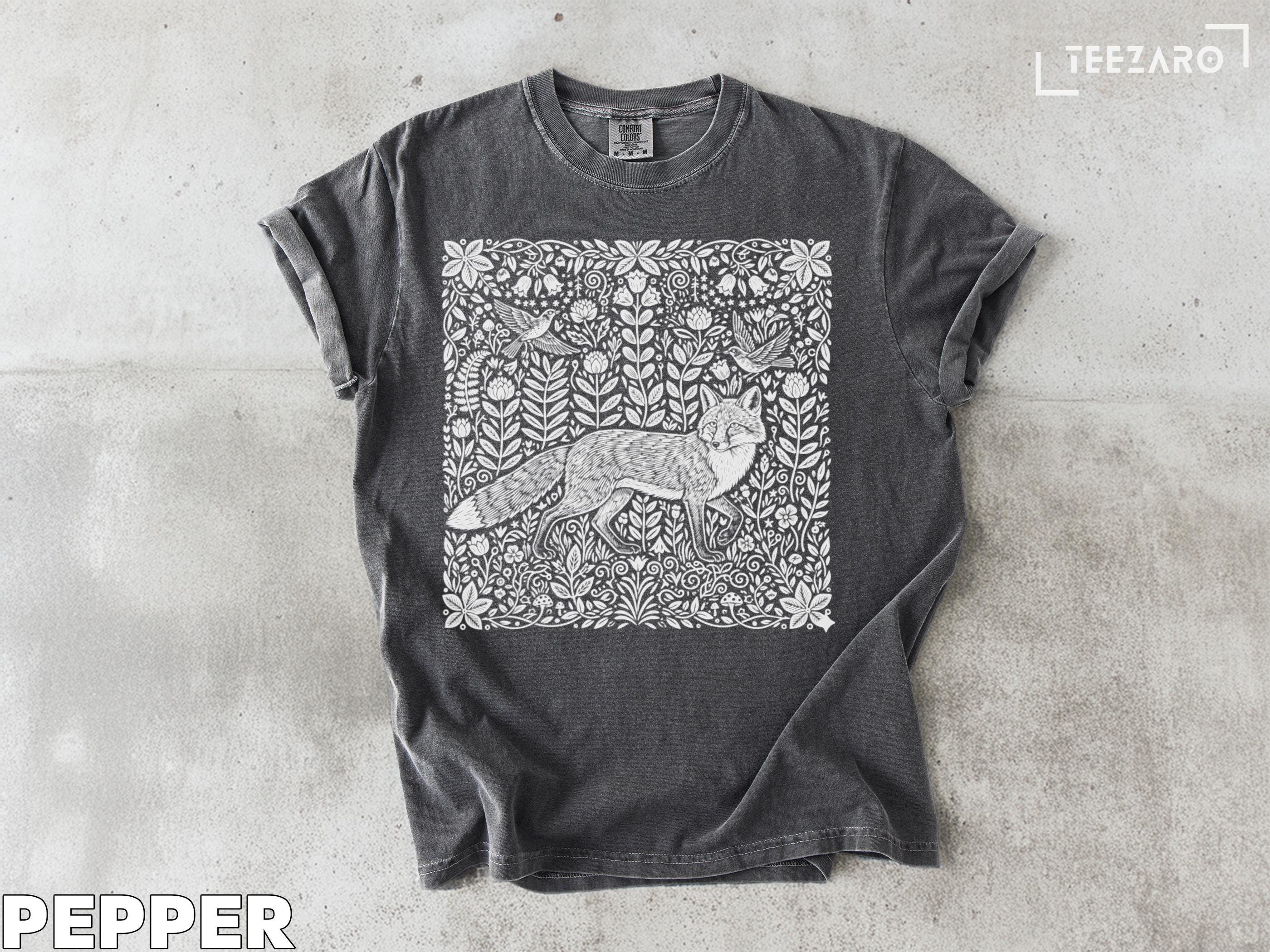 キツネTシャツ：花柄、鳥柄、森柄、動物柄、線画 - Etsy 日本