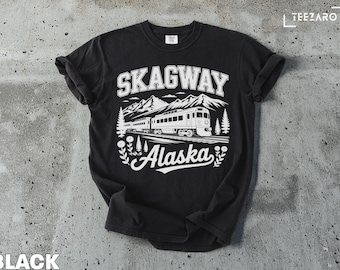 Skagway Alaska T-Shirt: Vintage Train & Mountain Souvenir Tee
