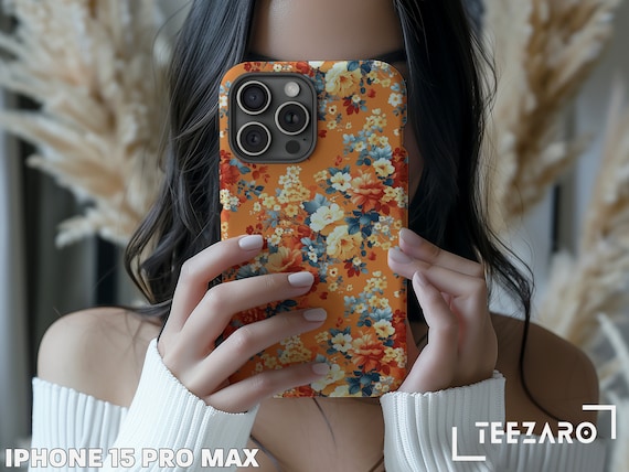 Orange Floral Tough Phone Case, Autumn Flower Design