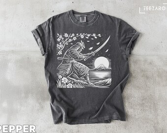 Samurai Warrior T-Shirt: Japanese Art, Katana & Cherry Blossoms
