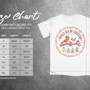 Size chart for Comfort Colors 1717 heavyweight adult tee, with dimensions in inches.
