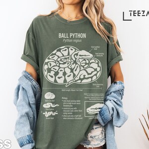 Green t-shirt with diagram of a ball python and its anatomy.