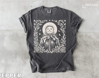 T-shirt Spooky Scarecrow: Halloween Gothic T-shirt met bloemen