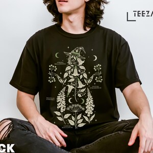 Witch Graphic T-Shirt, Black Unisex Tee, Moon and Stars Shirt, Mystical Witchcraft Clothing, Occult Inspired Apparel