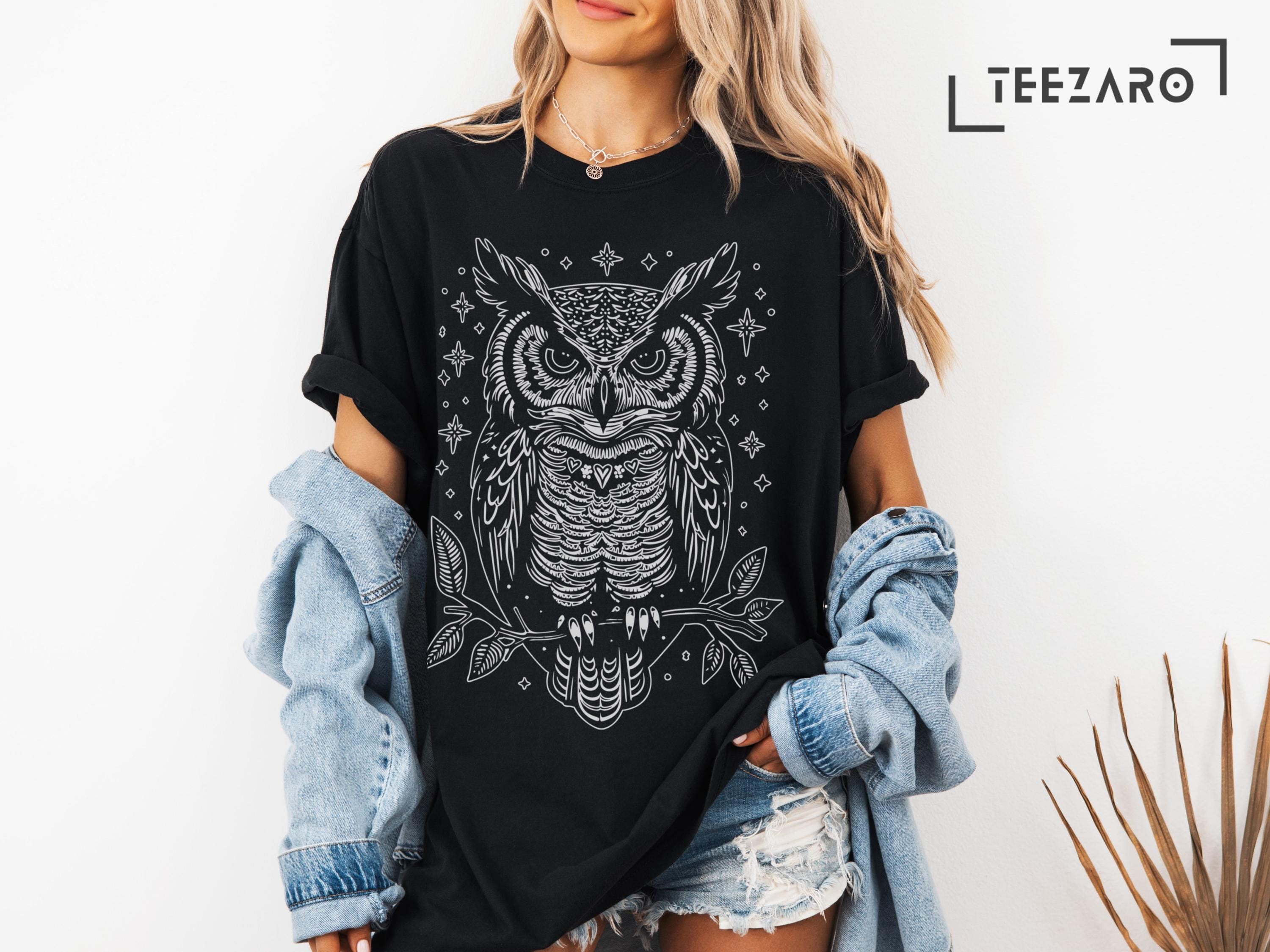 Mystical Owl T-Shirt, Witchy Owl Graphic Tee Shirt, Gothic Top, Nature Lover's Gift