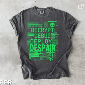 Dekryptera Felsökning Deploy Despair T-shirt: Grön Glitch, Felmeddelanden, Dödskalle
