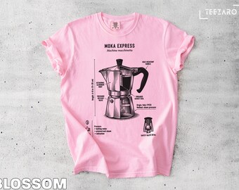 モカエクスプレスTシャツ：イタリア製コーヒーメーカー、図解、快適な