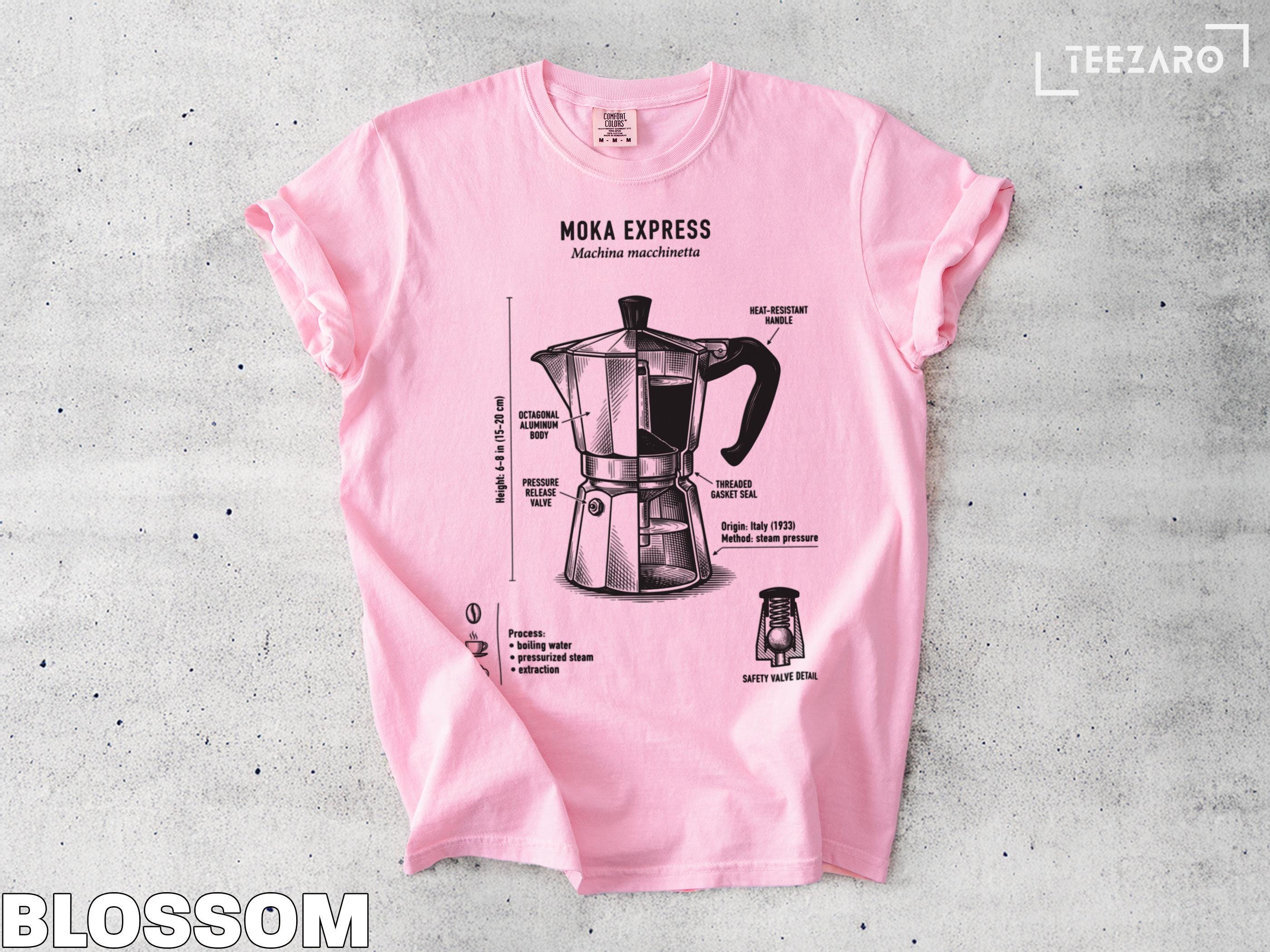 モカエクスプレスTシャツ：イタリア製コーヒーメーカー、図解、快適な