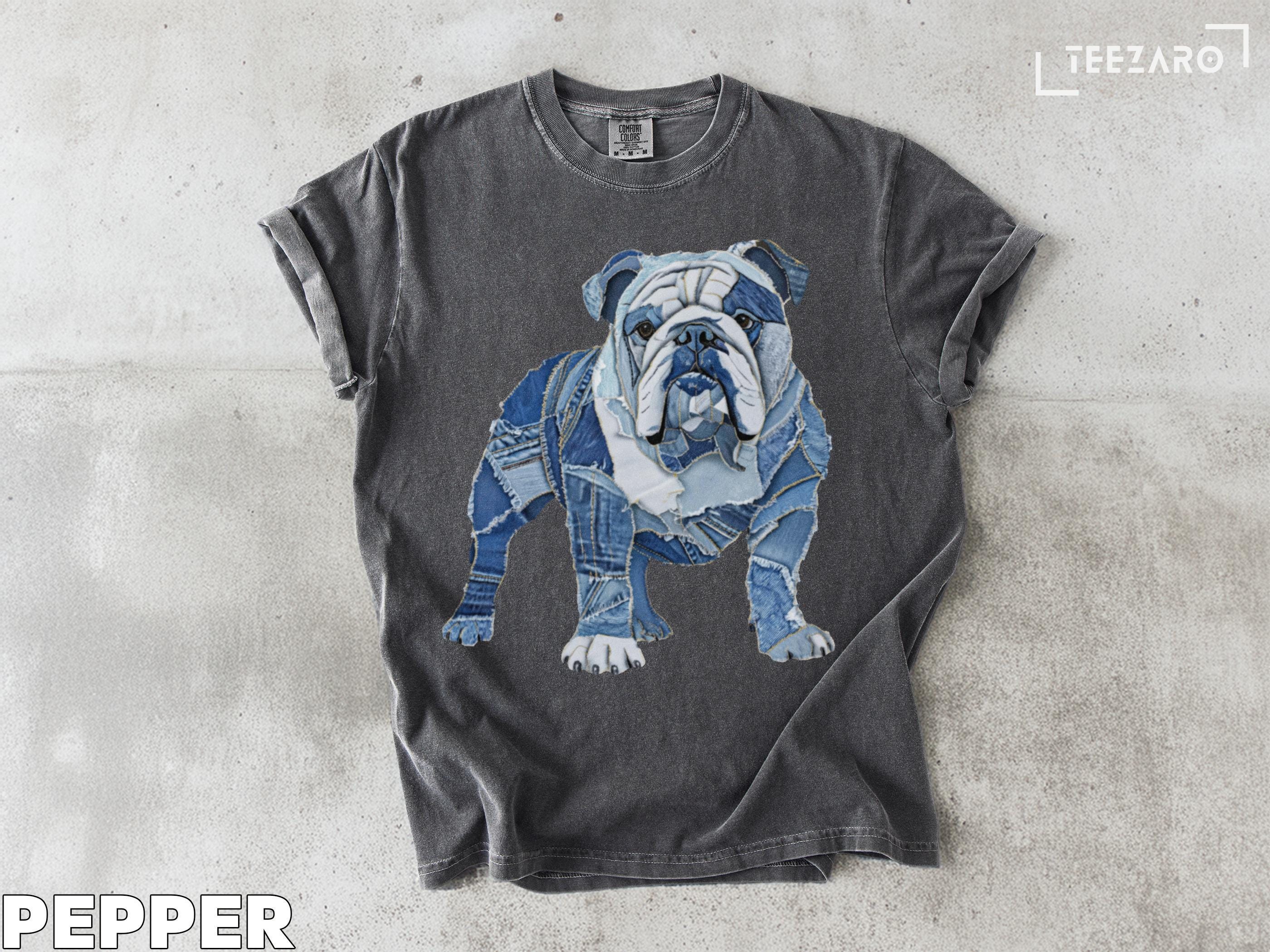 Denim Patchwork Print Bulldog T-shirt: Unique Dog Lover Gift - Etsy