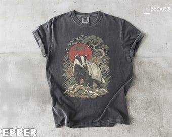 Ukiyo-e Badger T-Shirt: Japanese Art Style Woodland Animal Tee – Nature Lover Wildlife Graphic