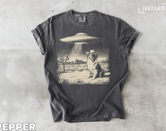 Cowboy Dog UFO Abduction T-Shirt - Western Desert Graphic Tee