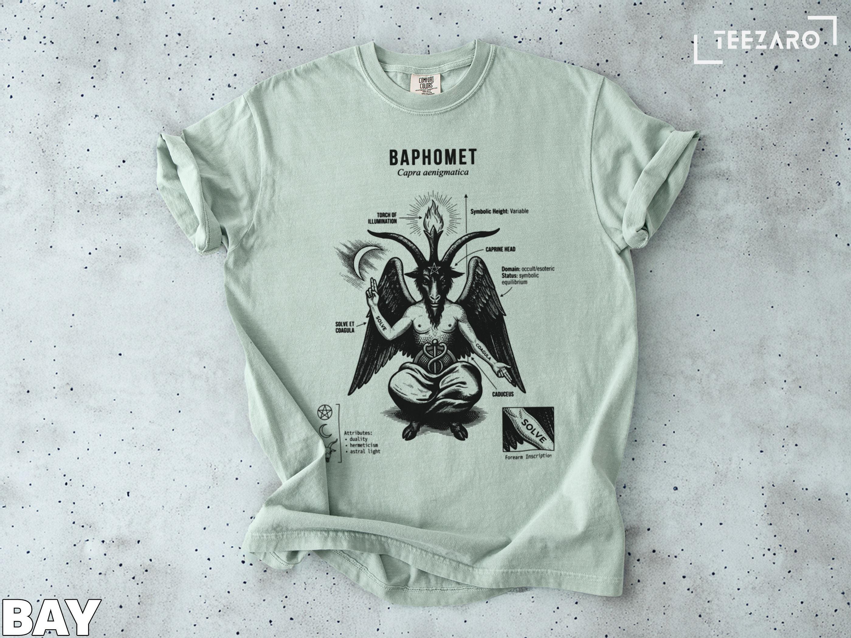 バフォメットTシャツ：オカルトデザイン、象徴的な芸術、心地よい色彩 