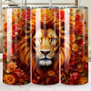 Lion Floral Tumbler Wrap Sublimation Design 20oz Digital PNG Autumn Flowers Lion King Tumbler Wrap for Sublimation Crafts