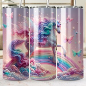 Wrap eenhoorn beker: regenboogvlinder sublimatieontwerp (digitale png)