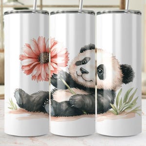 Cute Panda with Flower Digital Tumbler Wrap PNG, Adorable Panda Bear with Floral Design, Instant Download, High Resolution Image