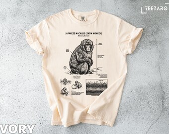 Japanese Macaque T-Shirt: Snow Monkey, Primate Illustration, Detailed Anatomy