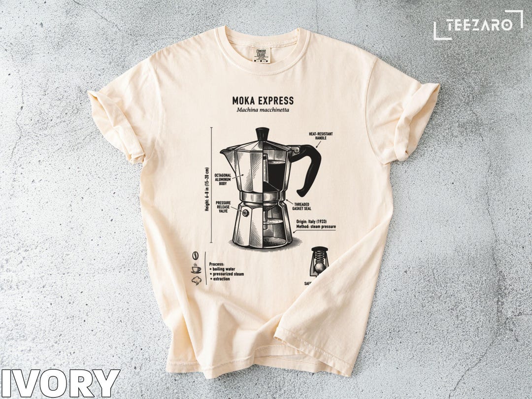モカさん、専用出品です。 モカエクスプレスTシャツ：イタリア製コーヒーメーカー、図解、快適な