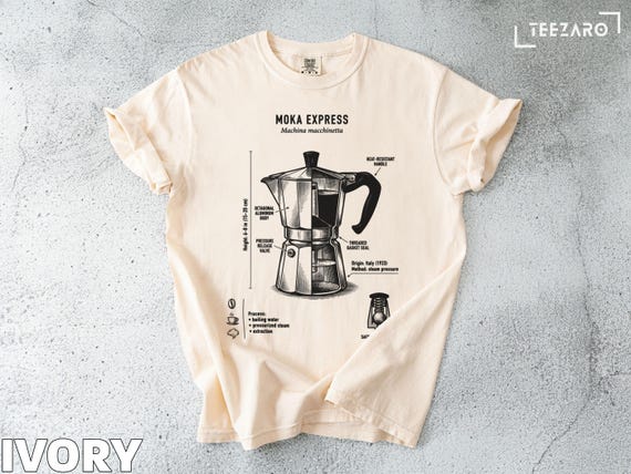 モカエクスプレスTシャツ：イタリア製コーヒーメーカー、図解、快適な