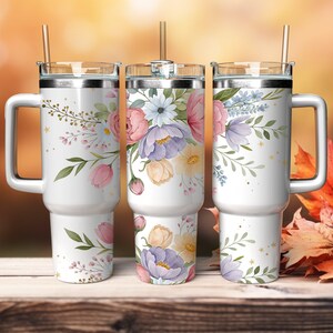 Floral Tumbler Wrap: Spring Flowers Sublimation Design (40 Oz PNG File)