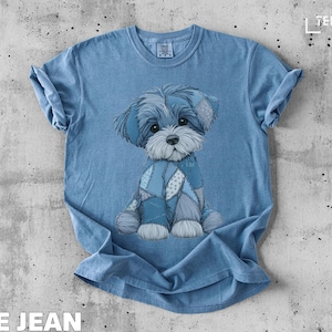 Camiseta jeans patchwork para cachorrinhos - camiseta com cores confortáveis