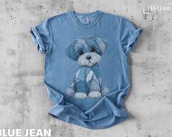Denim Patchwork Print Puppy Dog T-Shirt - Comfort Colors Tee