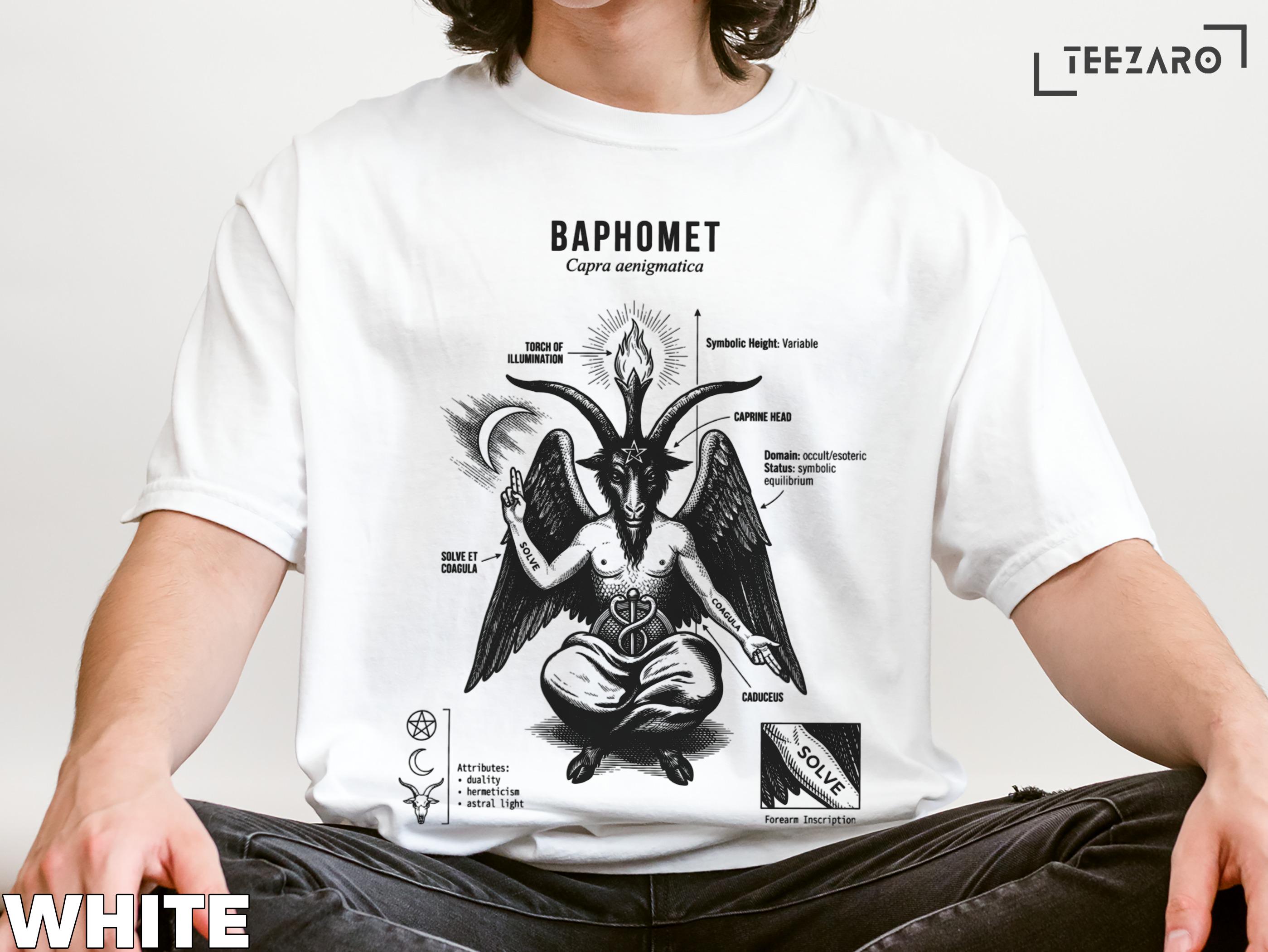 バフォメットTシャツ：オカルトデザイン、象徴的な芸術、心地よい色彩 