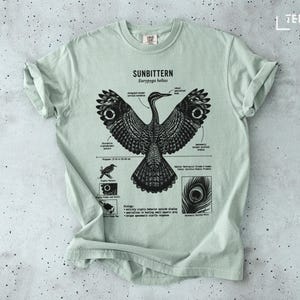 Sunbittern Bird Scientific Illustration T-Shirt, Vintage Ornithology Tee, Natural History Academia Gift